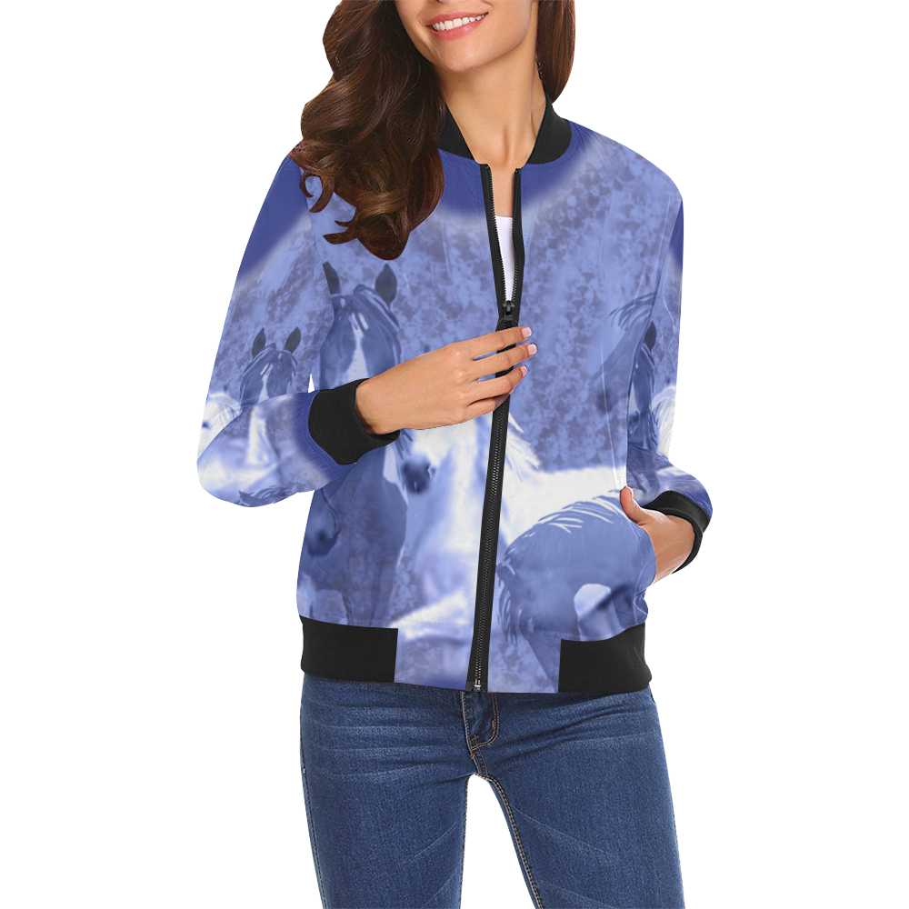 blue horses jacket All Over Print Bomber Jacket for Women (Model H19)