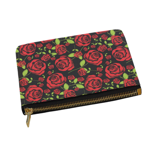 Red Roses on Black Carry-All Pouch 12.5''x8.5''
