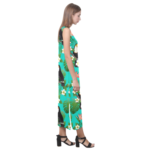 Tropical Summer Toucan Pattern Phaedra Sleeveless Open Fork Long Dress (Model D08)