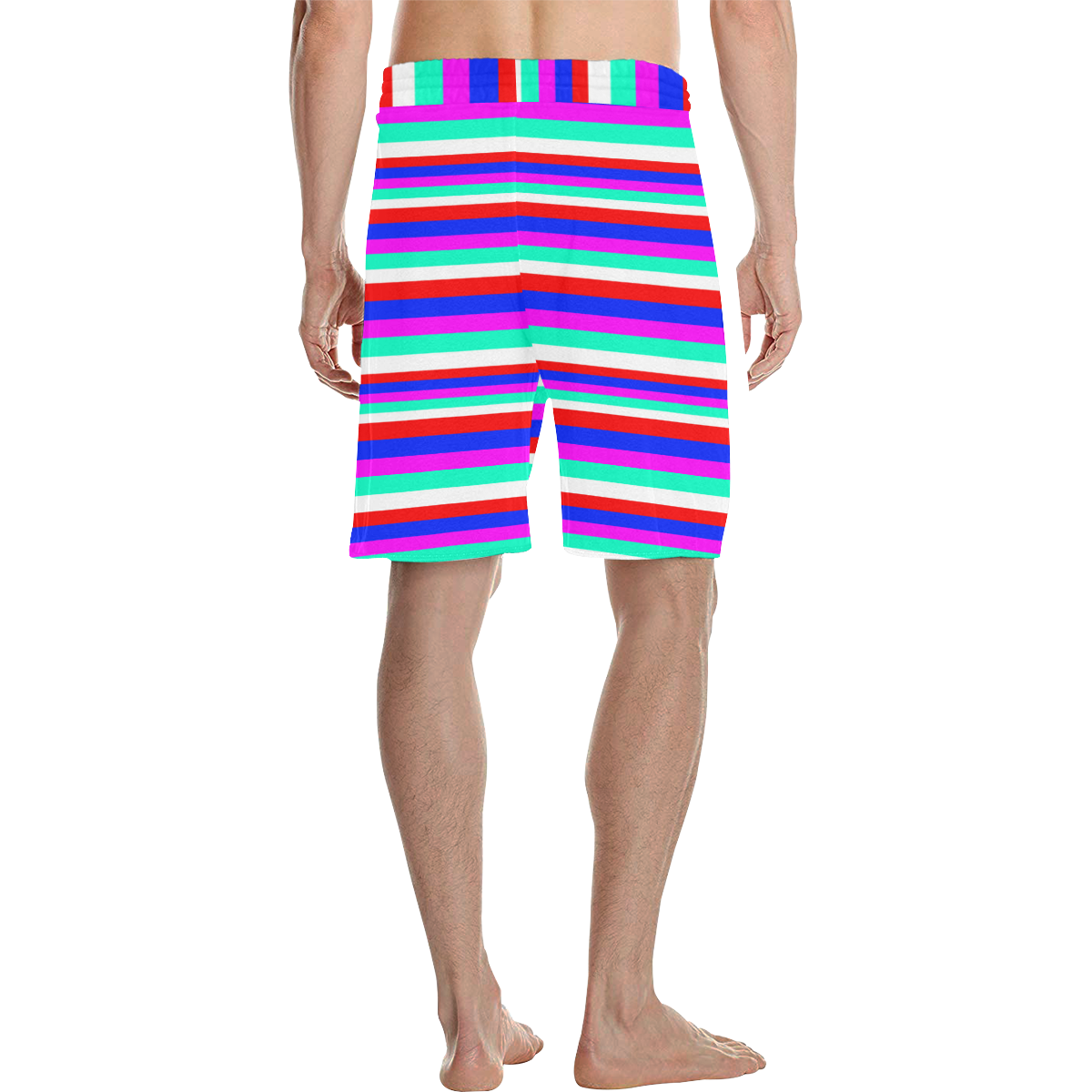 Colored Stripes - Fire Red Royal Blue Pink Mint Wh Men's All Over Print Casual Shorts (Model L23)