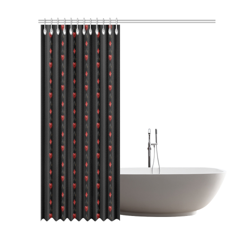 Las Vegas  Black and Red Casino Poker Card Shapes on Black Shower Curtain 69"x84"
