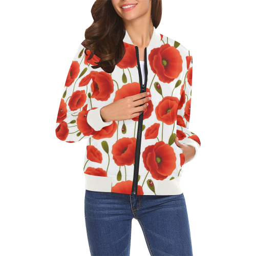 Poppy Pattern All Over Print Bomber Jacket for Women (Model H19)