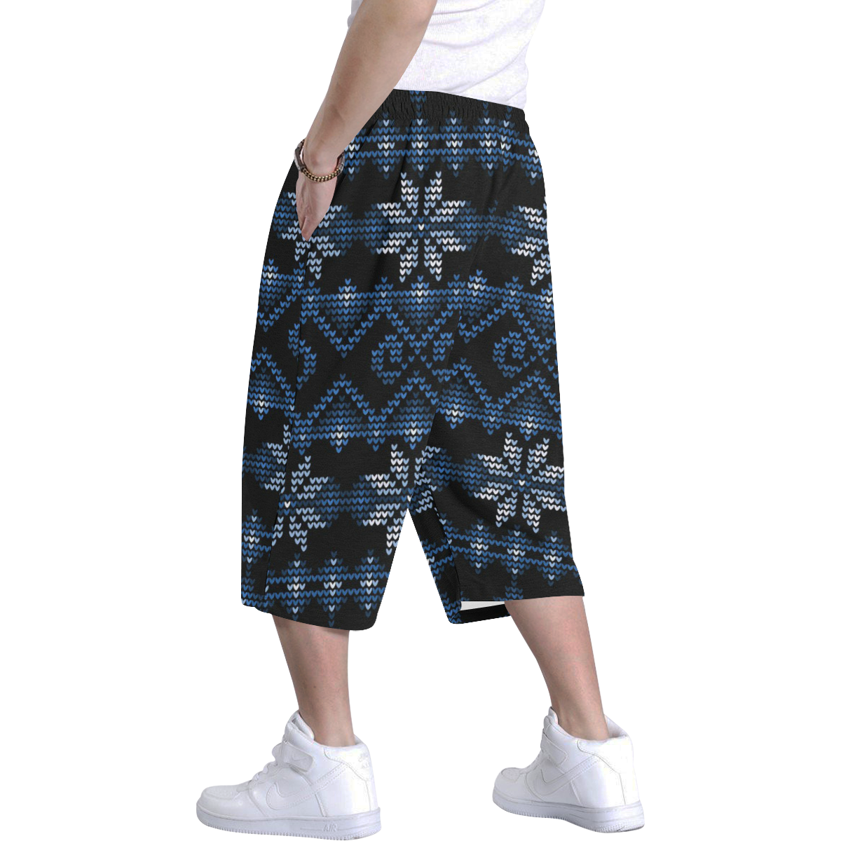Ugly Christmas Sweater Faux Knit blue, Christmas Men's All Over Print Baggy Shorts (Model L37)