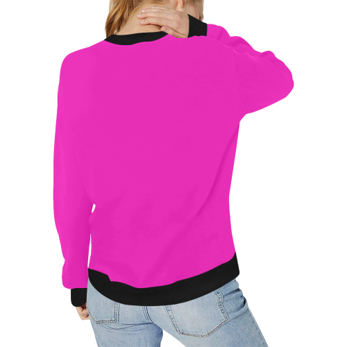PINK WOM Women's Rib Cuff Crew Neck Sweatshirt (Model H34)