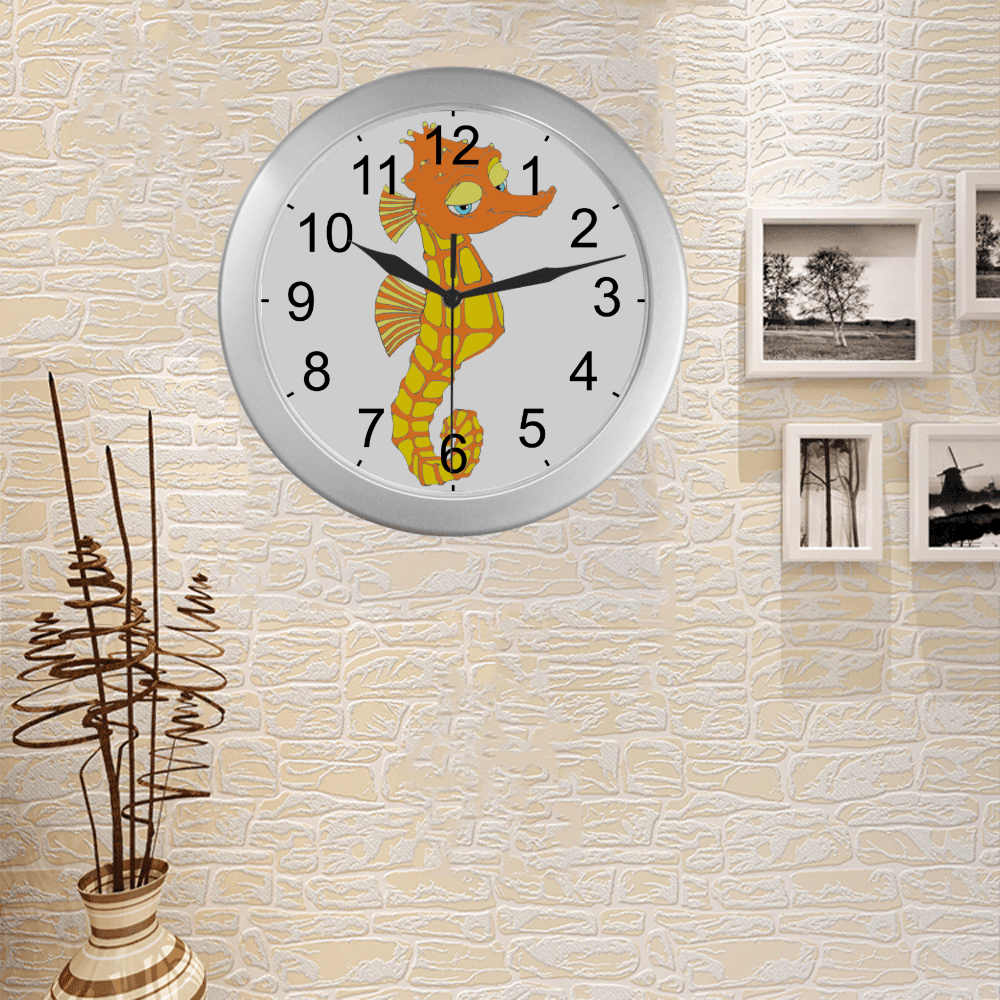 Sassy Seahorse Silver Color Wall Clock
