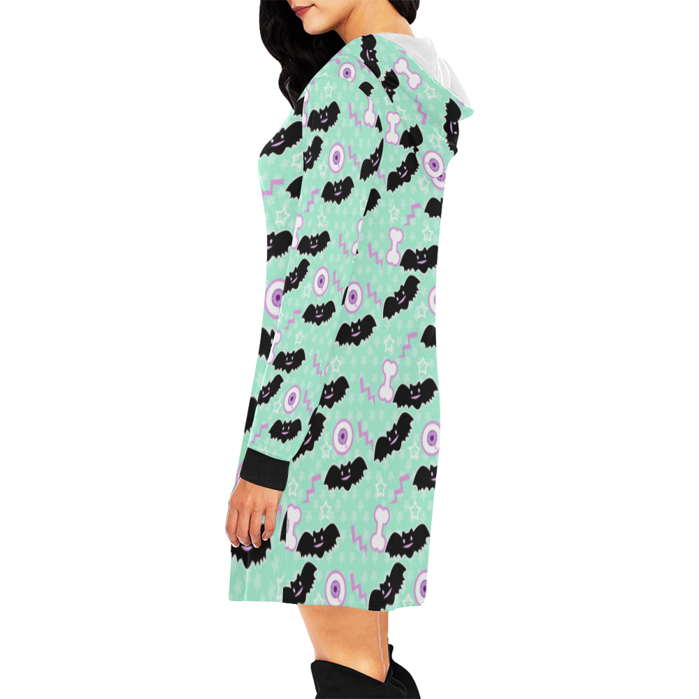 creepycute (mint) All Over Print Hoodie Mini Dress (Model H27)