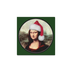 Christmas Mona Lisa with Santa Hat Green Canvas Print 12"x12"