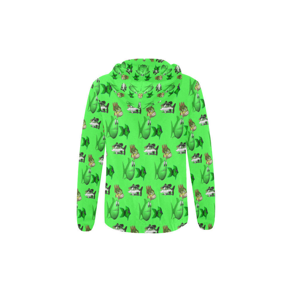 green fishes All Over Print Full Zip Hoodie for Kid (Model H14)