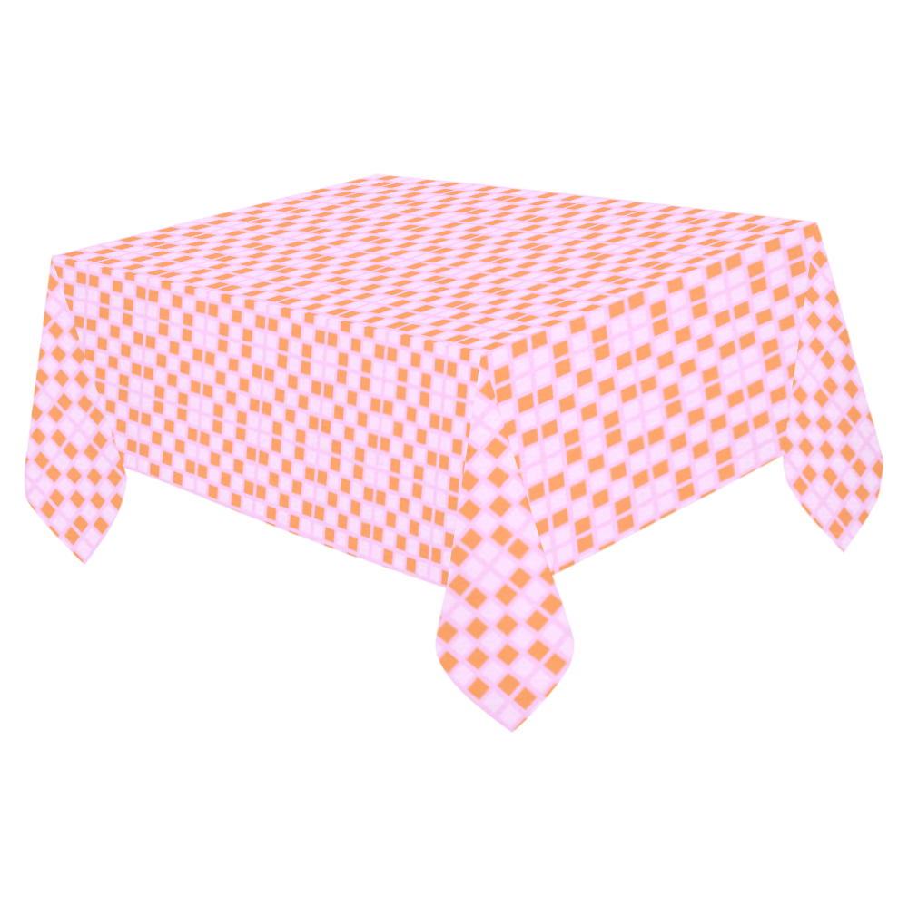 Art Deco Orange Pink Mod Cotton Linen Tablecloth 52"x 70"