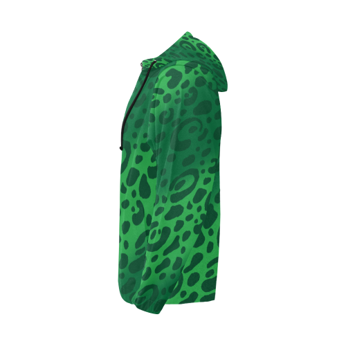 Green Leopard Print Hoodie All Over Print Full Zip Hoodie for Men (Model H14)