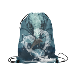 Dolphin jumping by a heart Large Drawstring Bag Model 1604 (Twin Sides)  16.5"(W) * 19.3"(H)