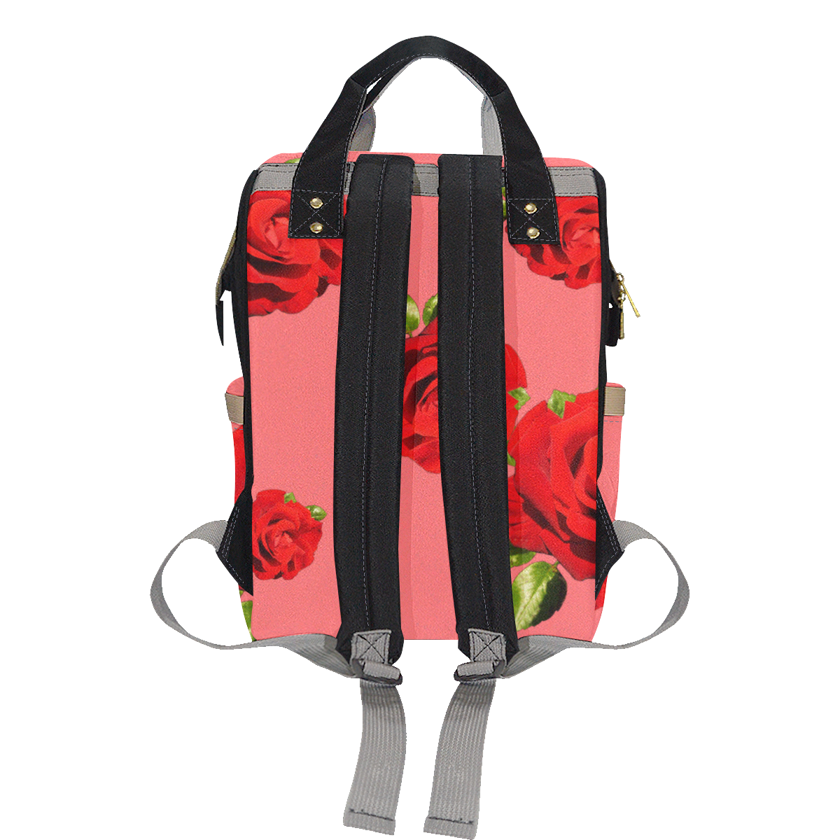 Fairlings Delight's Floral Luxury Collection- Red Rose Multi-Function Diaper Backpack 53086c10 Multi-Function Diaper Backpack/Diaper Bag (Model 1688)