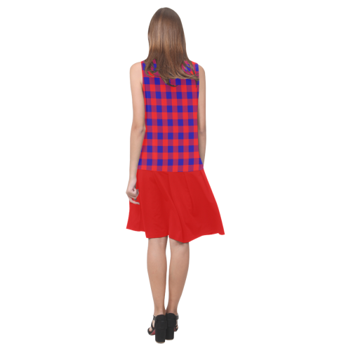 Red and Blue Checkered Sleeveless Splicing Shift Dress(Model D17)