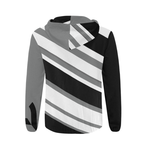 B Monogram Contrast Sleeve Striped Pack (Black/White/Gray) All Over Print Full Zip Hoodie for Men (Model H14)