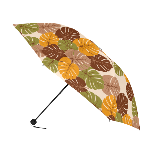 Retro 70s Monstera leaves brown, green Umbrella Anti-UV Foldable Umbrella (U08)