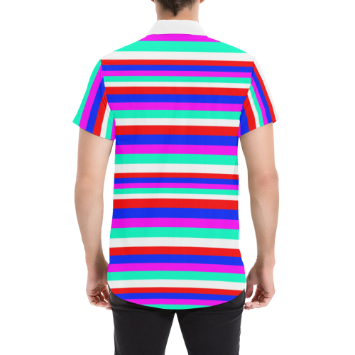 Colored Stripes - Fire Red Royal Blue Pink Mint Wh Men's All Over Print Short Sleeve Shirt/Large Size (Model T53)