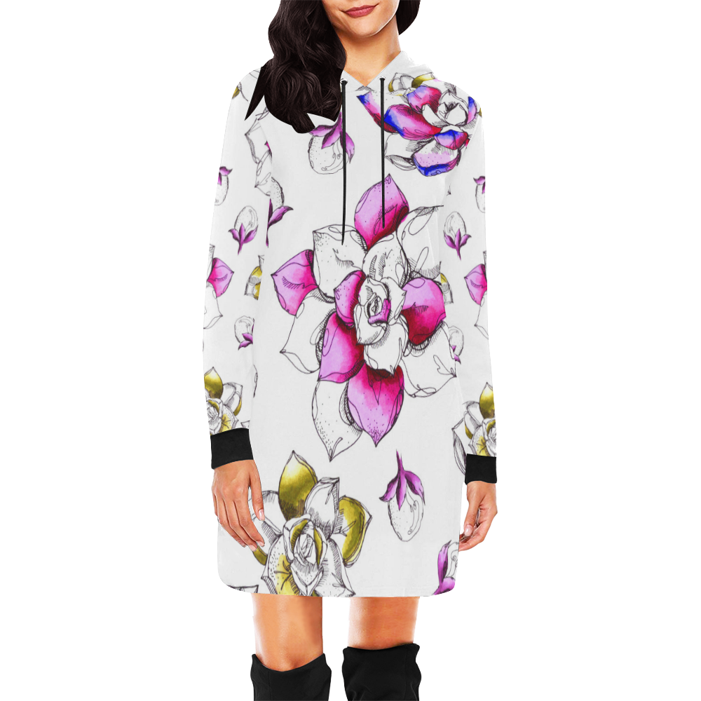 floral pink All Over Print Hoodie Mini Dress (Model H27)