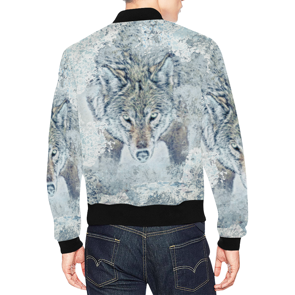 Snow Wolf All Over Print Bomber Jacket for Men (Model H19)