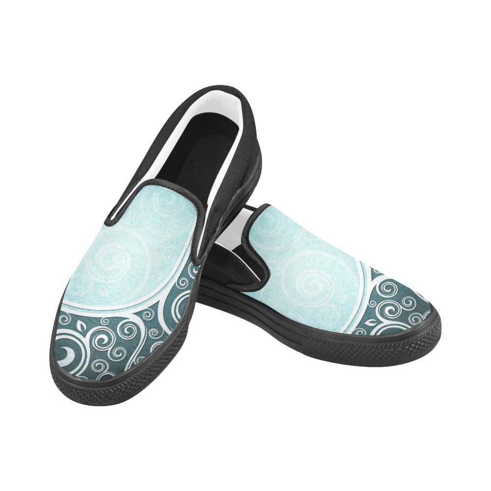 Abstract-Vintage-Floral-Blue Women's Unusual Slip-on Canvas Shoes (Model 019)