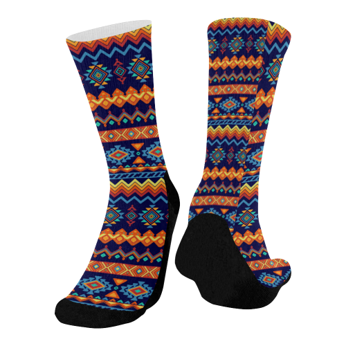 Awesome Ethnic Boho Design Mid-Calf Socks (Black Sole)
