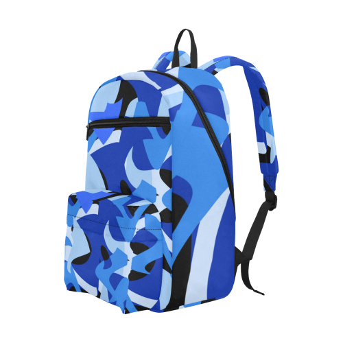 Camouflage Abstract Blue and Black Large Capacity Travel Backpack (Model 1691)