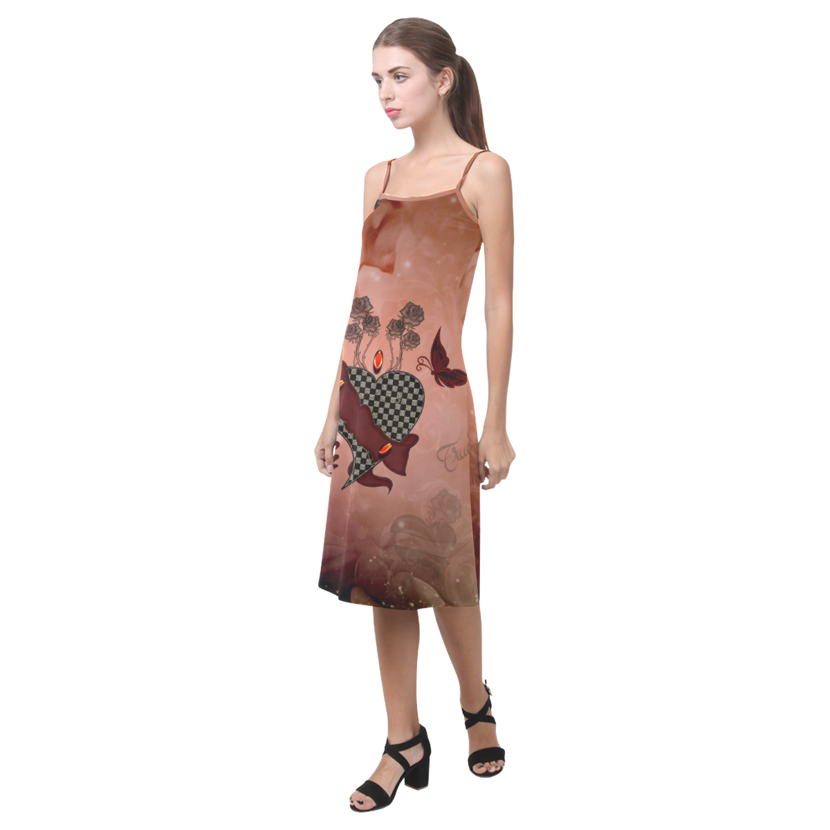 Heart with butterflies Alcestis Slip Dress (Model D05)