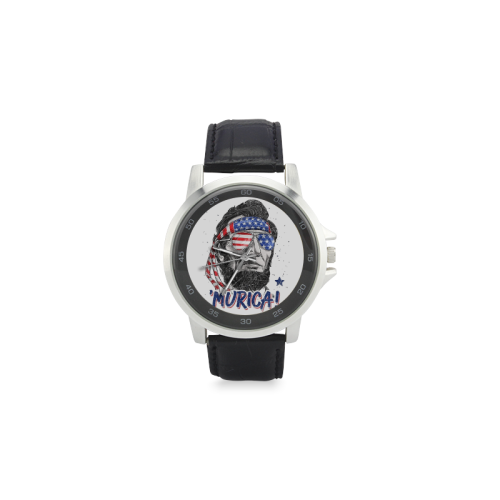 Murica Unisex Stainless Steel Leather Strap Watch(Model 202)