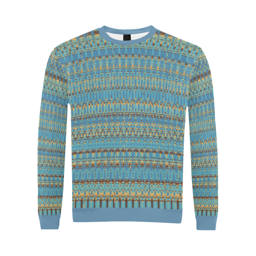 Blue and Yellow Patterned Stripes All Over Print Crewneck Sweatshirt for Men (Model H18)
