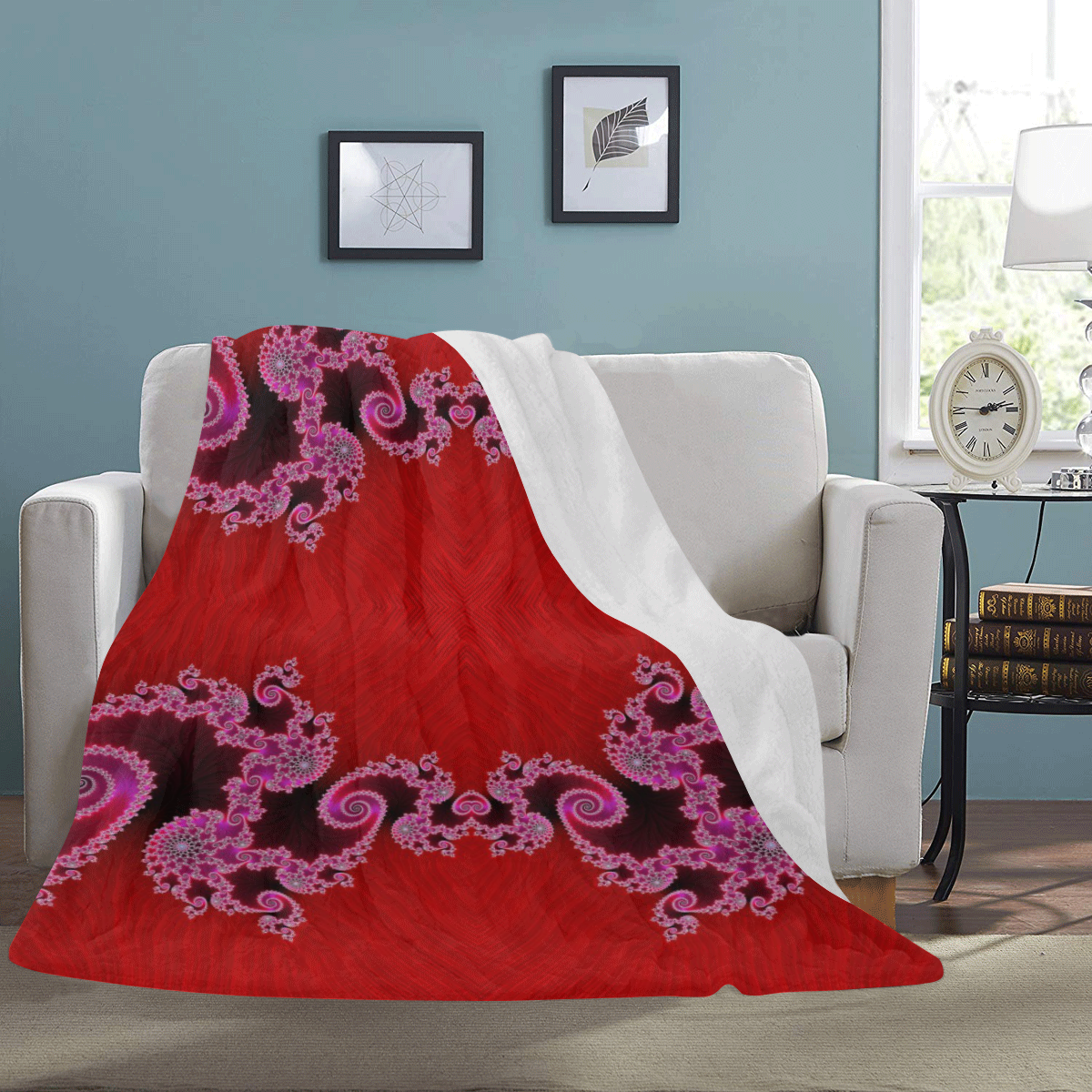 Red Pink Mauve Hearts and Lace Fractal Abstract 2 Ultra-Soft Micro Fleece Blanket 54''x70''