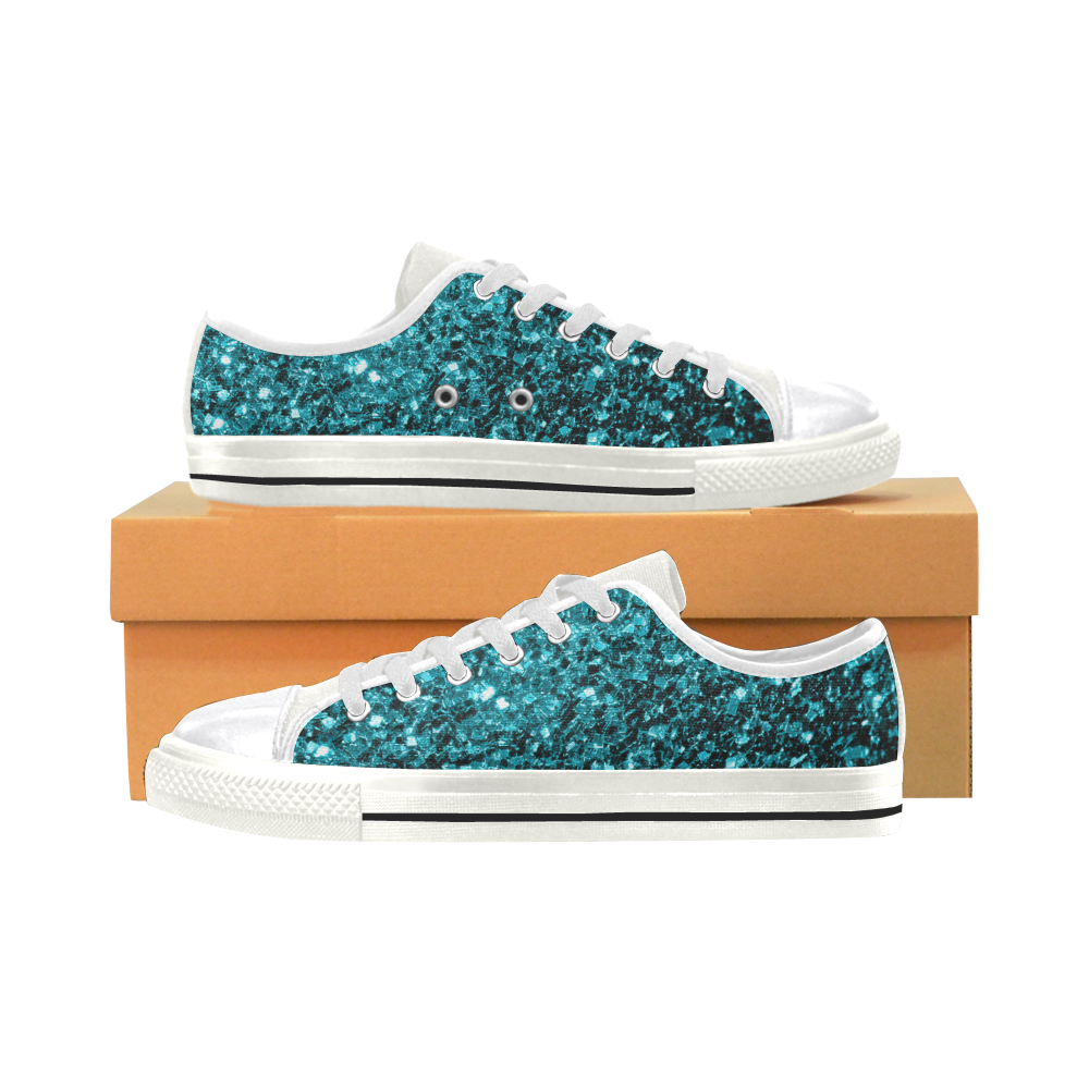 Beautiful Aqua blue glitter sparkles Women's Classic Canvas Shoes (Model 018)