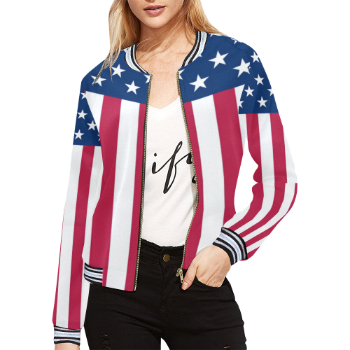 American Flag All Over Print Bomber Jacket for Women (Model H21)