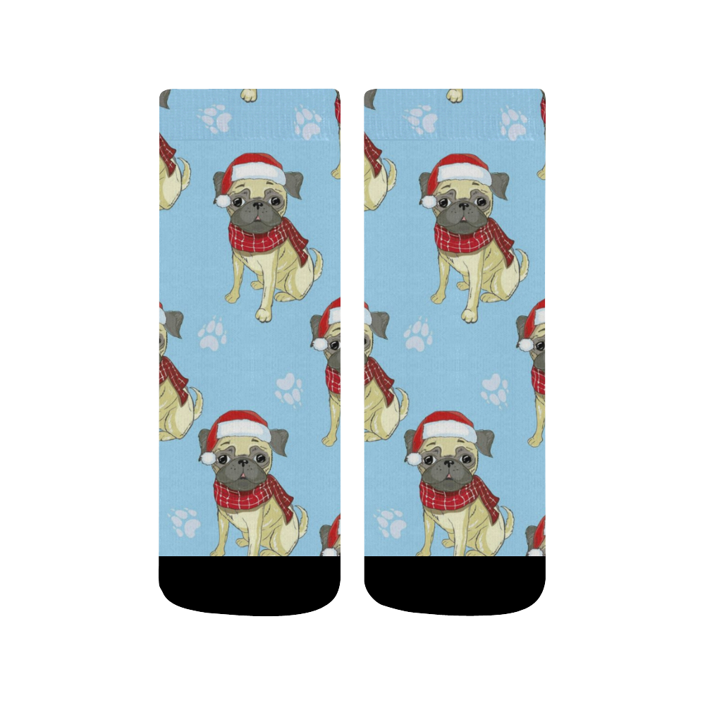Pug In Santa Hat Pattern Quarter Socks