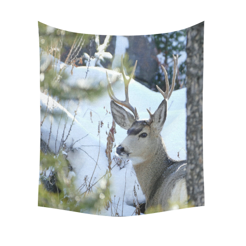 Deer In The Snow Cotton Linen Wall Tapestry 51"x 60"