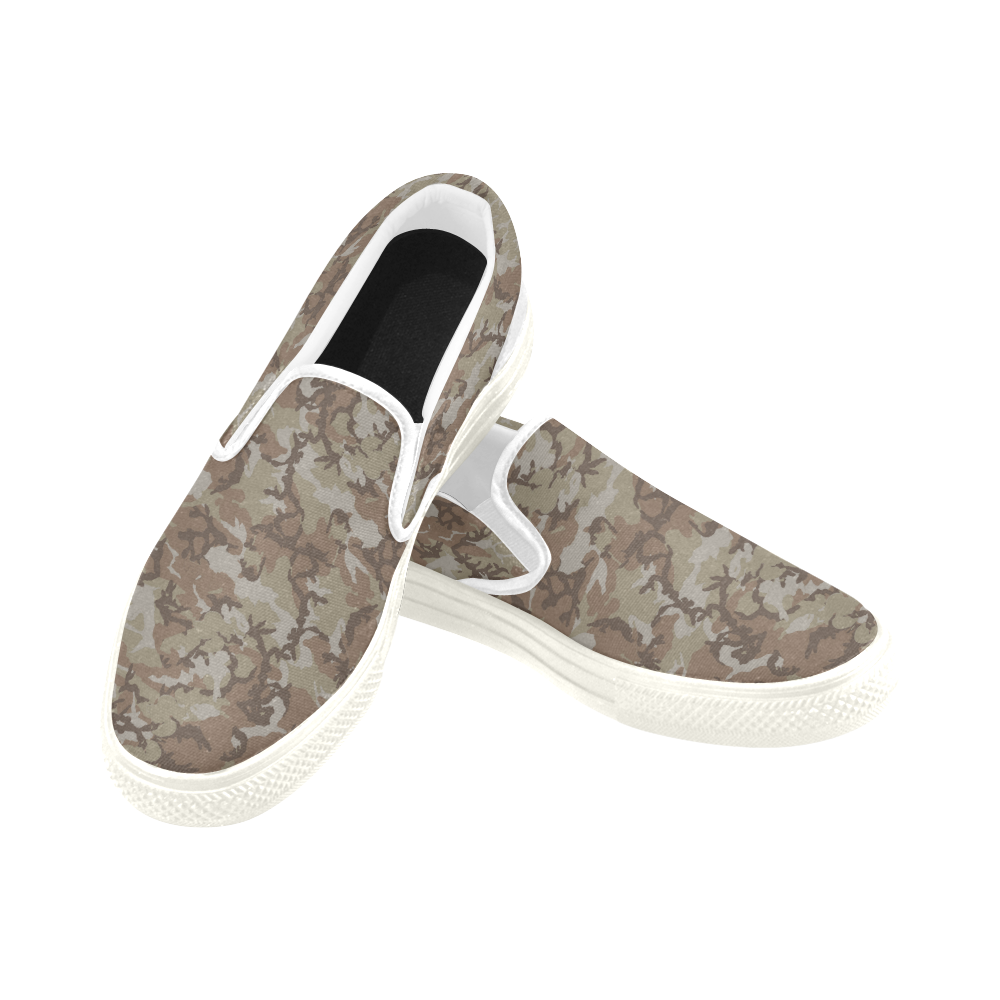 Woodland Desert Brown Camouflage Slip-on Canvas Shoes for Kid (Model 019)