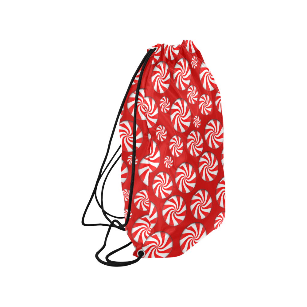 Christmas Peppermint Candy on Red Medium Drawstring Bag Model 1604 (Twin Sides) 13.8"(W) * 18.1"(H)