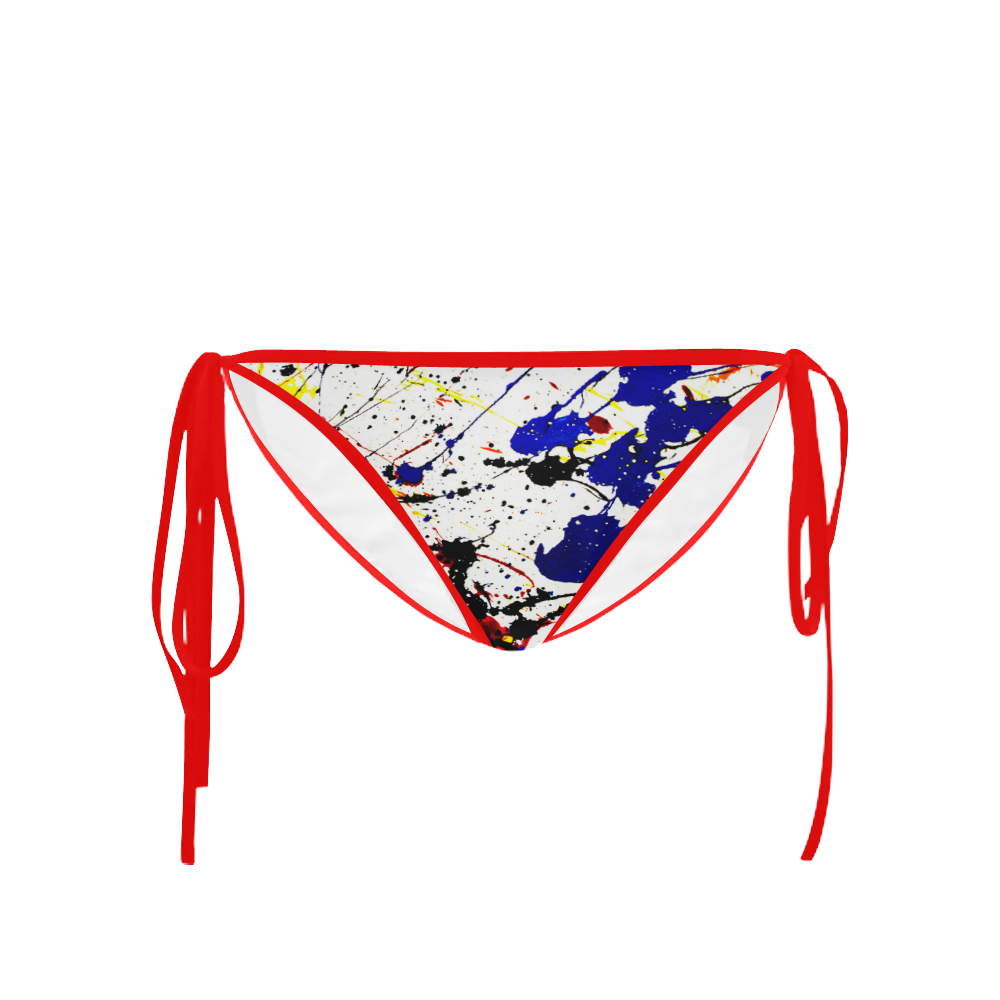 Blue & Red Paint Splatter (Red Straps) Custom Bikini Swimsuit Bottom
