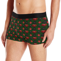 Las Vegas Black and Red Casino Poker Card Shapes on Green Men's Boxer Briefs with Merged Design (Model  L10)