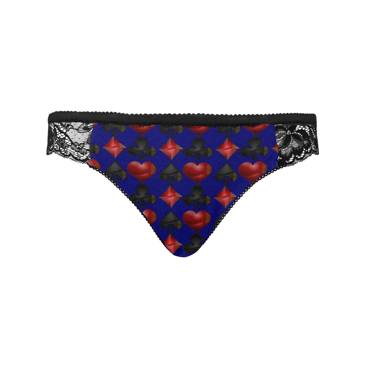 Las Vegas Black and Red Casino Poker Card Shapes On Blue Women's Lace Panty (Model L41)