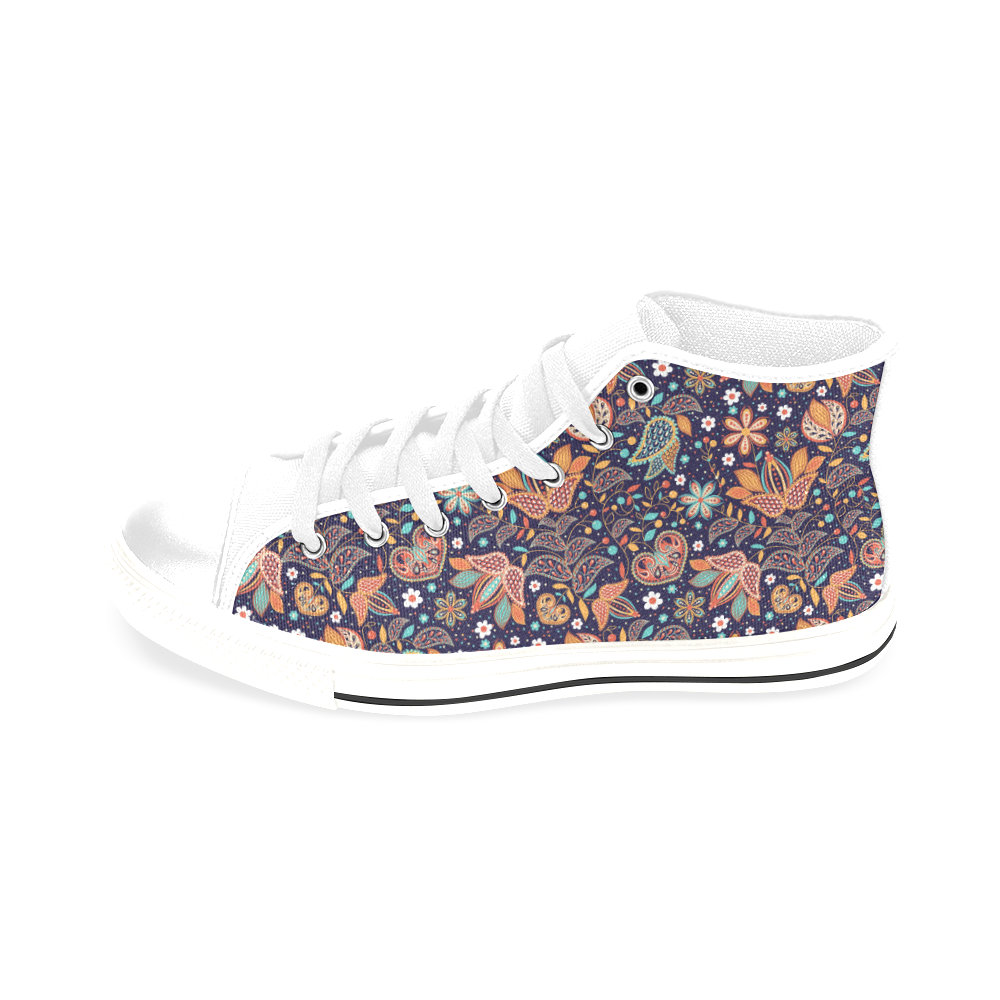 Floral Paisley Pattern - Navy Men’s Classic High Top Canvas Shoes /Large Size (Model 017)
