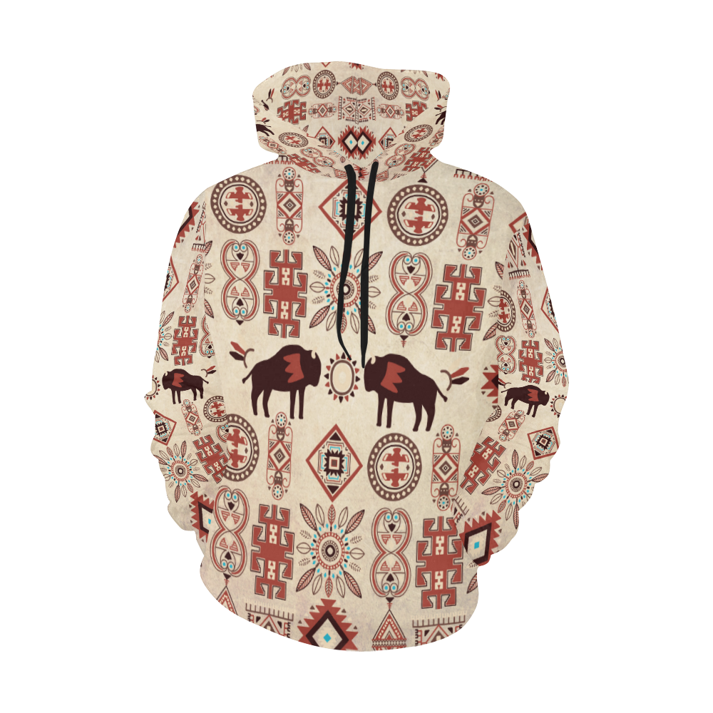 American Native Buffalo All Over Print Hoodie for Women (USA Size) (Model H13)