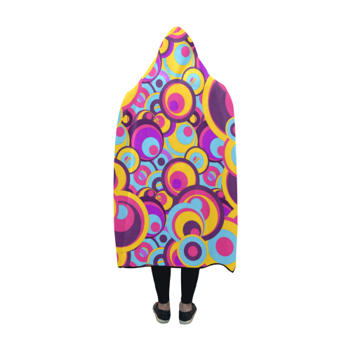 Retro Circles Groovy Violet, Yellow, Blue Colors Hooded Blanket 60''x50''