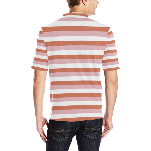 Coral Stripes Men's All Over Print Polo Shirt (Model T55)