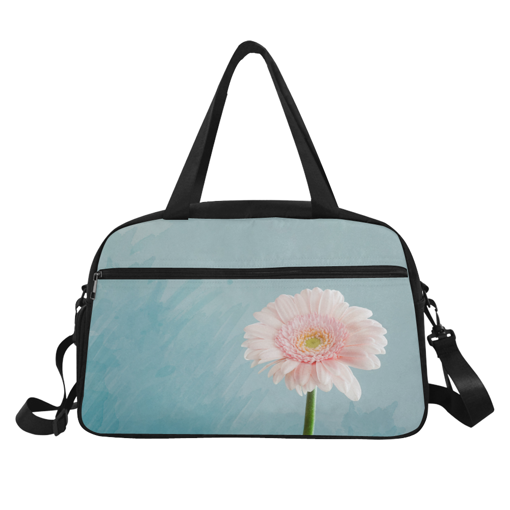 Gerbera Daisy - Pink Flower on Watercolor Blue Fitness Handbag (Model 1671)
