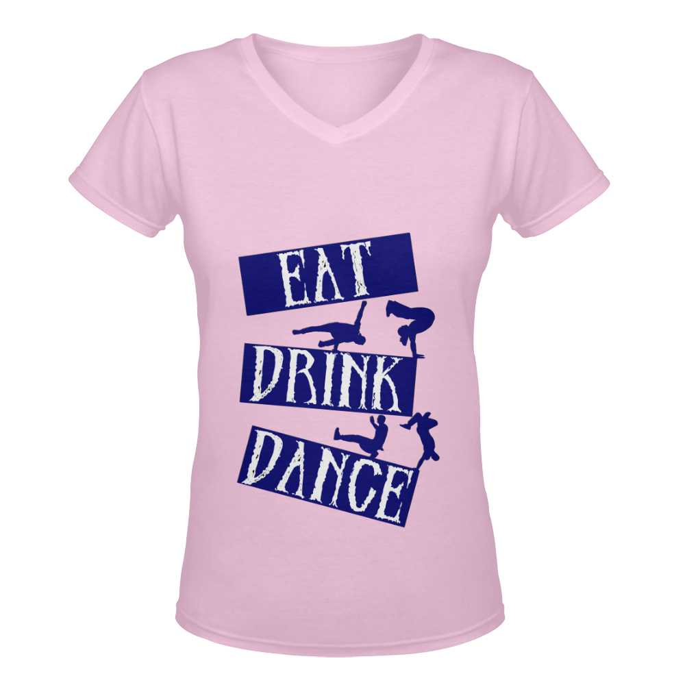 Break Dancing Blue on Pink Women's Deep V-neck T-shirt (Model T19)
