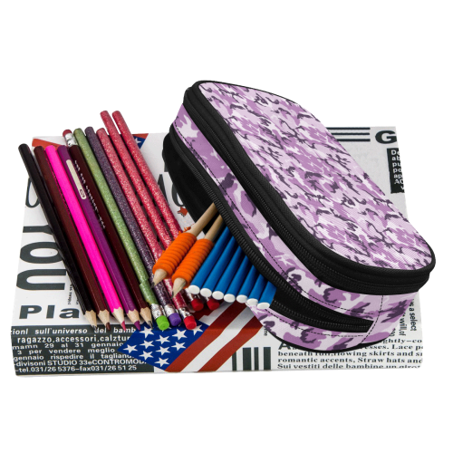 Woodland Pink Purple Camouflage Pencil Pouch/Large (Model 1680)