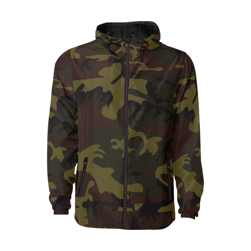 Camo Green Brown All Over Print Quilted Windbreaker for Men (Model H35)