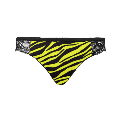 Neon Yellow Zebra Stripes Black Women's Lace Panty (Model L41)