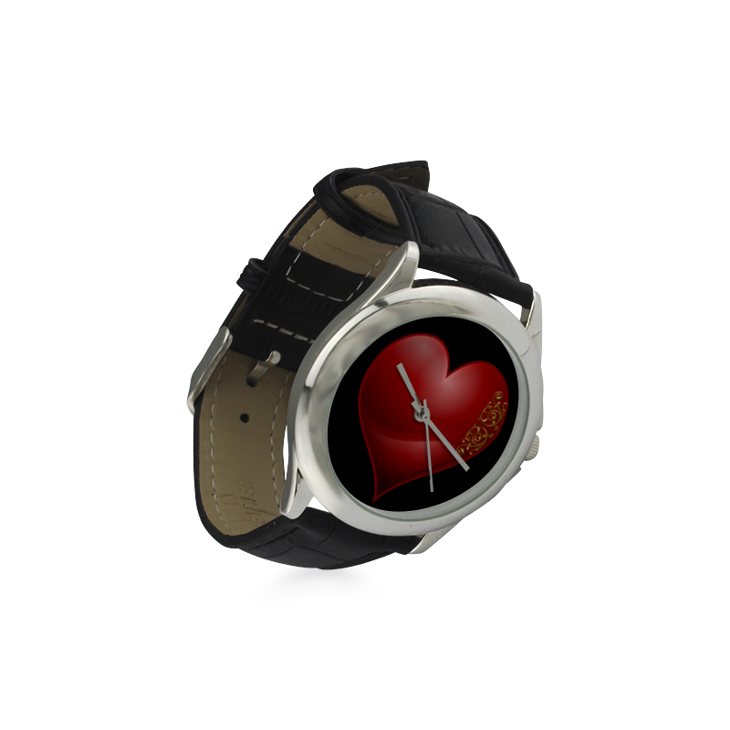 Heart  Las Vegas Symbol Playing Card Shape on Black Women's Classic Leather Strap Watch(Model 203)