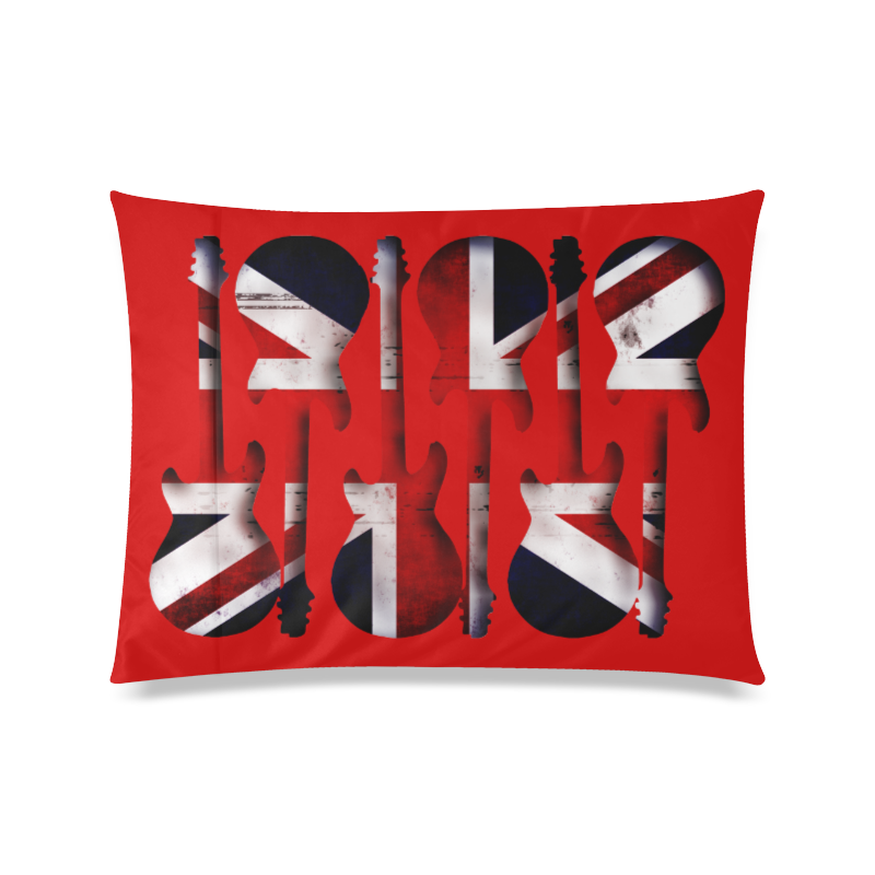 Union Jack British UK Flag Guitars Red Custom Zippered Pillow Case 20"x26"(Twin Sides)