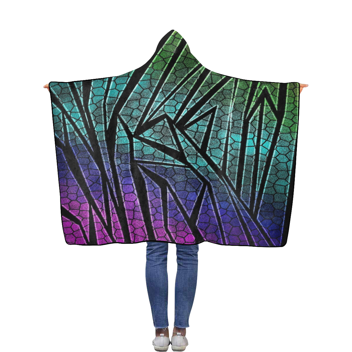 Neon Rainbow Cracked Mosaic Flannel Hooded Blanket 40''x50''